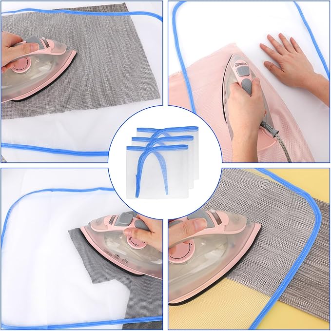 3pcs Pressing Cloth for Ironing, Heat Resistant Polyester Mesh Iron Protector for Clothes Prevents Scorch Marks & Iron Damage Insulation Pad Easy Ironing & Sewing (Random Color)