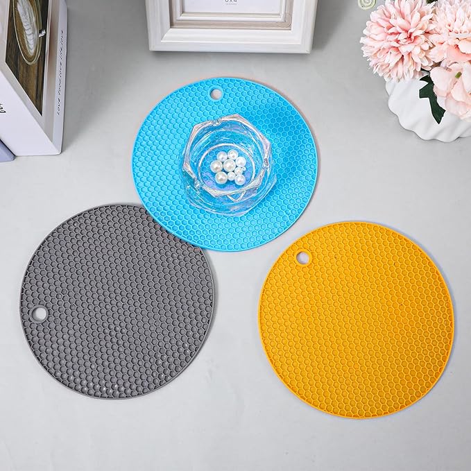 3Pcs Rubber Jar Opener,Round Large Jar Opener Gripper Pad Kitchen Non-Slip Coasters for Weak Hands,6.7x6.7Inch(Gray,Blue,Orange)