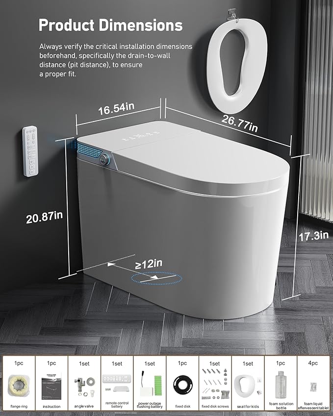 Smart Toilet with Bidet Built-in: Bidet Toilet with 5L Tank, Child Seat, 4 Wash Mode Heated Seat Modern Toilet, One Piece Toilet with Warm Water, Dryer, Foam, Remote, Foot Sensor, Auto Flush Lid&Seat