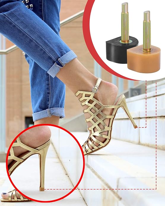 TRIZILLA 24 Pairs High Heel Replacement Tips, Heel Repair Kit for Women High Heel Shoes with 6 Inch High Heel Remove Pliers, 6 Sizes Heel Tips Caps, U-Shape, Black Beige
