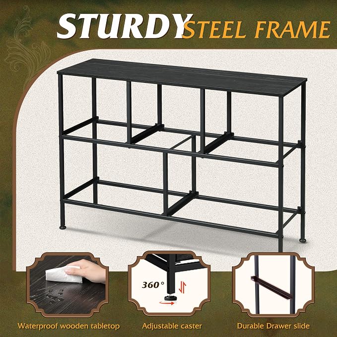 WLIVE Dresser for Bedroom with 5 Drawers, Long Storage Dresser, Fabric Dressers, Storage Drawer Unit with Fabric Bins for Closet, Hallway, Charcoal Black Wood Grain Print, Size L