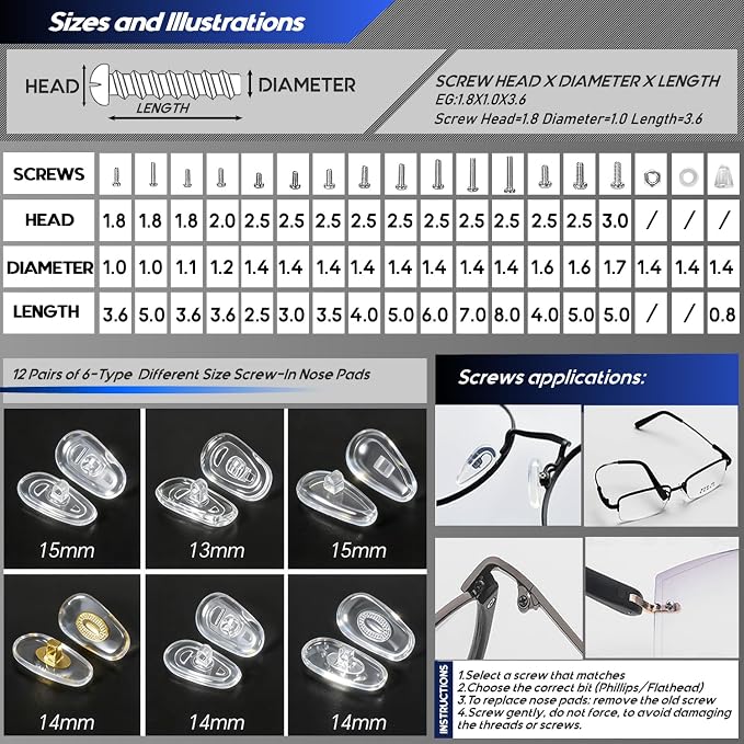 Eyeglass Sunglass Repair Kit,MINGFIX Magnetic Eye Glasses Repairing Tool Kit with Assorted Screws,Nose Pads,Small Screwdriver Bit Set & Tweezer with Mini Travel Case for Glasses,Sunglasses and Others