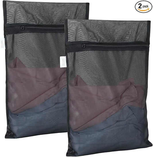 OTraki 2 Pack Durable Mesh Laundry Bags for Delicates 12x16 Inches | Breathable Washing Bags with Sturdy Zipper Reusable Lingerie Bags for Clothes Pants Underwear Bra Socks