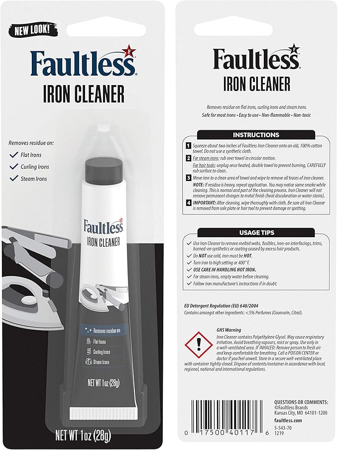 Faultless Hot Iron Cleaner, Non-Toxic Steam Iron Cleaner, Removes Melted Fabrics, Glue, Hard Water, Lime Deposits & Starch (1 oz) (3 Pack)