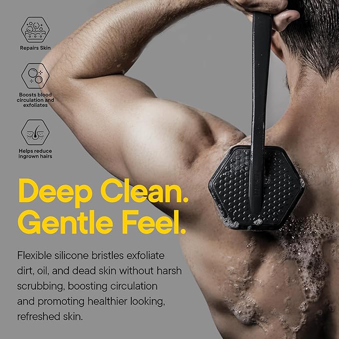 TOOLETRIES Silicone Back Scrubber for Shower, Bath Brush - Charcoal | Long ergonomic handle and non-slip grip make exfoliating hard-to-reach areas simple and comfortable.