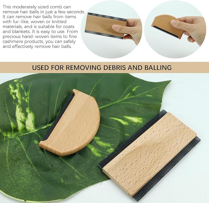 2pcs Cashmere Comb Manual Portable Sweater Comb Fabric Combs Clothing Wooden Pilling Fuzz Fabric Lint for Clothing Garments Knitwear Cashmere Woolens Coats Shaver