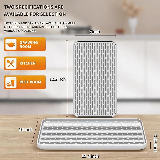 Plastics Drain Tray, Cup & Dish Drying Rack, Drain Board 2 Tier Non Slip Serving Tray with Drainboard Perfect for Sink, Coffee Table, Outdoor (12.2 x 7 x 0.98 in)