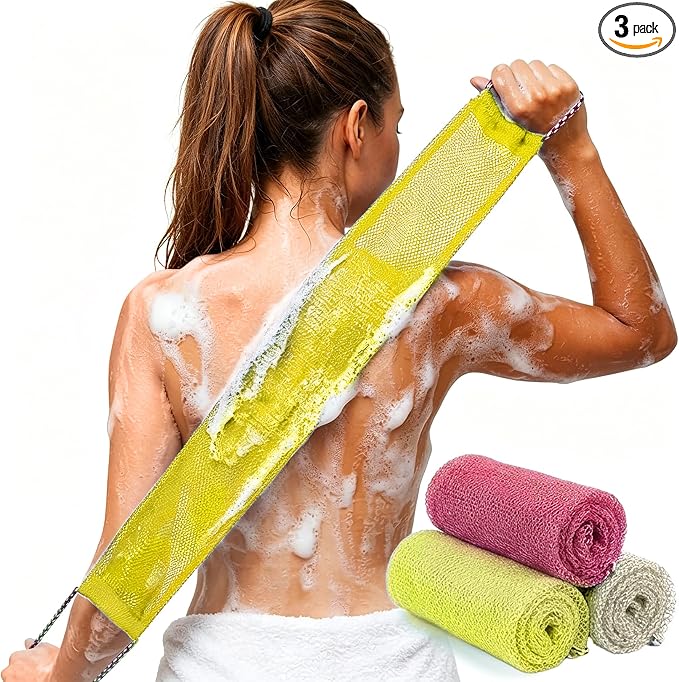 African Net Sponge Authentic - 3 Pcs Exfoliating Net Sponge with Mit Engmaschigem Design for Body & Back Scrubber, 31.5-Inch Long Bath Sponge for Shower, Skin Smoothing Washcloth (Pink, Yellow, White)