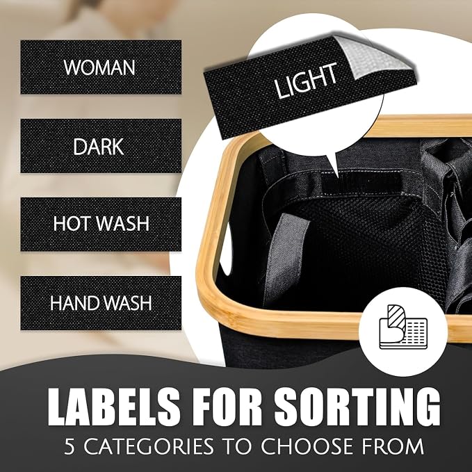 Hampers for Laundry Basket with Lid, 160L Large Laundry Hamper 3 Section | Dirty Clothes Hamper Separator with 3 Removable Bags & 5 Labels, Divided Laundry Organizer for Bedroom, Laundry Room, Black