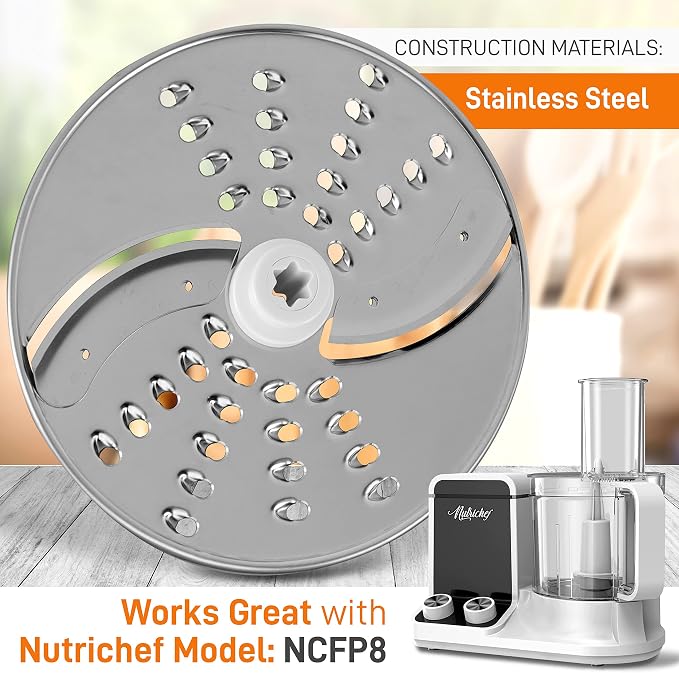 NutriChef Food Processor Slicing/Shredding Disc - Stainless Steel - Compatible with NCFP8 - Detachable & Removable - Dishwasher Safe - Easy to Install & Clean - Berry