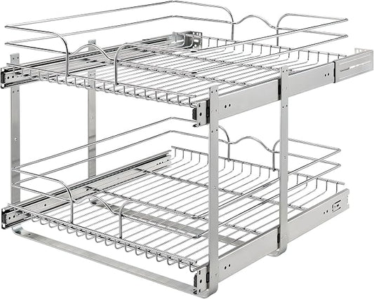 Rev-A-Shelf 2-Tier Pullout Shelf and Drawer Organizer for Kitchen Cabinets, Slide Out Storage Basket, Min Opening Width of 20.5", 21" x 22", 5WB2-2122CR-1