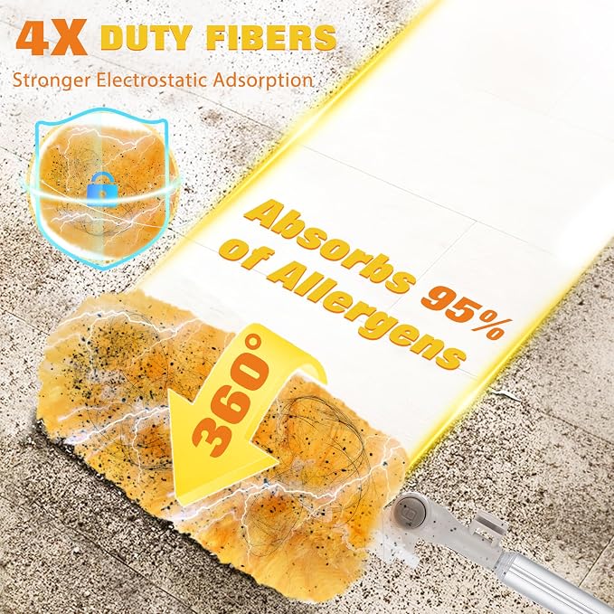6 ft Extendable Duster Handle with 20 Pcs, 360° Heavy Duty Duster Refills Kit for Swiffer, 4X Electrostatic Microfiber for Cleaning Home, Effortlessly Reach Ceilings, Fans & Hard-to-Reach Areas