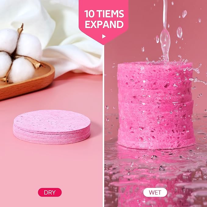 GAINWELL Bride to Be Gifts, 50-Count Compressed Facial Sponge, Daily Facial Cleansing and Exfoliating, 100％ Natural Cosmetic Spa Sponges for Makeup Remover, Reusable, Pink