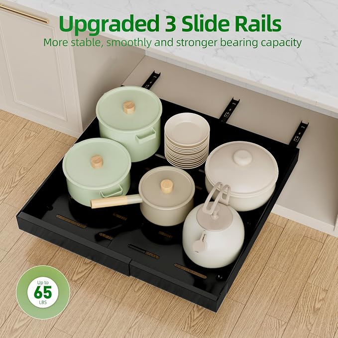 PAKETA 2 Pack Expandable Pull Out Cabinet Organizer,21" Deep | Pull Out Drawers for Cabinets with width from 12" to 20",Sliding Drawers for Cabinets with Upgrade 3 Slide Rails,hold 65 lbs