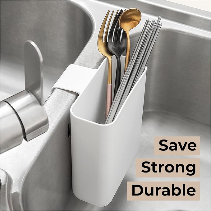 Multifunctional Compact Kitchen Drainer Drain Basket Utensil and Cutlery Drying Rack Holder and Hangable Sink Shelf Home Fruit Basket Plastic Storage Container (Deep) (White)