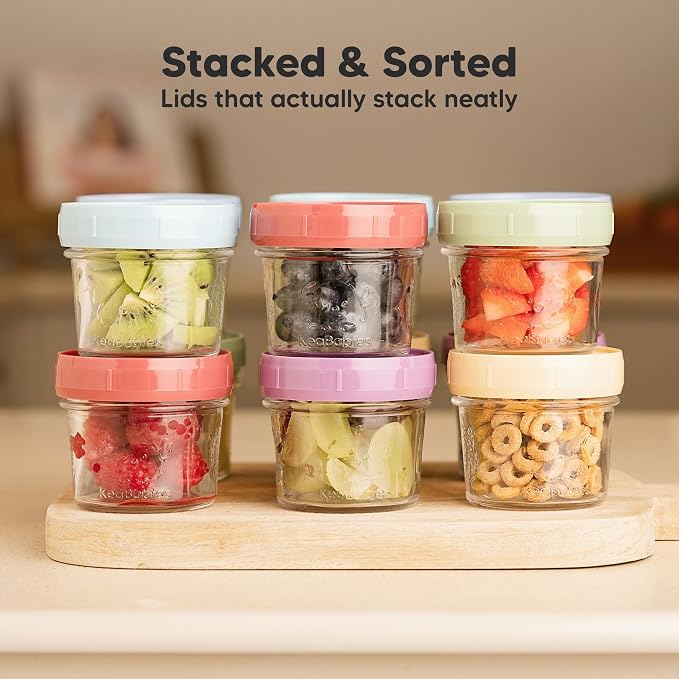 KeaBabies 6pk 4oz Glass Baby Food Containers with Lids, Leak-Proof (Nord) | Microwavable Small Glass Jars, Baby Purees, Toddler Snack Storage Containers, BPA-Free, Dishwasher-safe, Freezer Safe