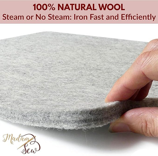 Madam Sew Natural Wool Pressing mat for quilting (17”x13.5”) 100% Wool Felt Ironing Pad | Wool Ironing Mat for quilters,Crisp Seams on Quilt Blocks,Sewing Projects & Embroidery- ironing mat for sewing