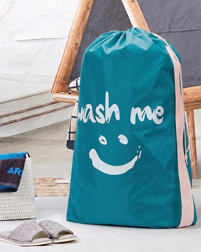 HOMEST 2pack XL Laundry Bag with Strap, Clothes Organizer for Dorm & Travel | Heavy-duty nylon material supports bulky garments and daily transport between baskets and storage areas, Blue & Sky Blue
