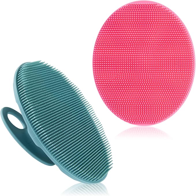 INNERNEED Silicone Body Cleansing Brush Exfoliating Scrubber, Green+Pink | Gentle Massage, Deep Clean, Hygienic Shower Scrub Brush Soft Bristles for All Skin Types, Easy to Hold