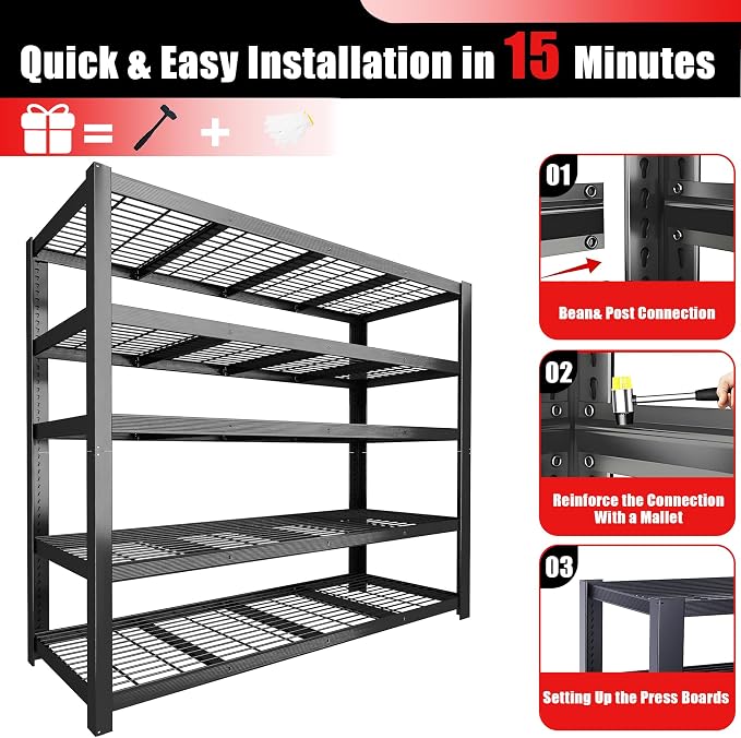 84" H Heavy Duty Wire Garage Shelving, 5-Tier Adjustable Industrial Metal Storage Shelving Unit,Standing Storage Rack for Warehouse and Basement, 24" D x 55" W x 84" H