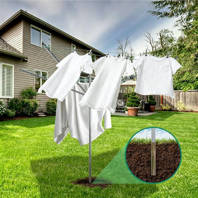 Umbrella Drying Rack Outdoor Umbrella Clothesline Rotary Retractable Clothes Line Adjustable Height 4 Arms Heavy Duty Clothesline Drying Rack 12 Lines with 165 Feet Clothes Line for Backyard