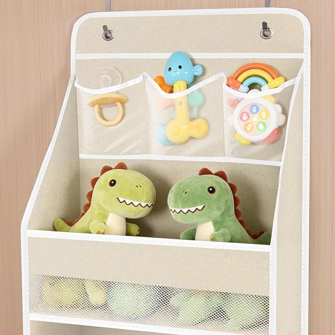 Univivi 6-Shelf Over Door Hanging Organizer Fabric Baby Door Storage with 5 Extra Large Capacity Pockets Behind the Door Hanging Storage Organizers Easy Install Door Storage for Baby Essential (Beige)