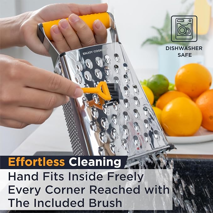 Deiss PRO Box Grater & Cheese Graters for Kitchen - Stainless Steel Cheese Grater and Food Shredder, 4 Sided Hand Grater for Block Cheese, Vegetables Non-Slip Base, Dishwasher Safe