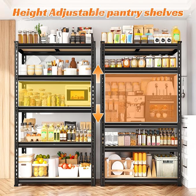 REIBII Set of 3 Storage Shelves 5 Tier Garage Shelving Heavy Duty Load 2000LBS, 60" H x 27.6" W x 11.8" D Adjustable Metal Shelving Unit, Utility Rack Shelf for Basement Pantry Shed Warehouse