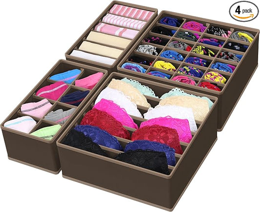 Simple Houseware 4-Pack Drawer Organizer Set for Underwear/Socks/Bra, Brown | Closet Dividers for Underwear, Socks, Bras, Scarves, Ties - Foldable Non-Woven Storage Boxes