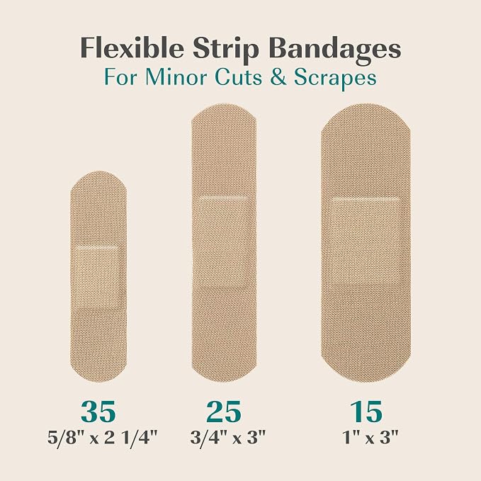 FEBU PFAS Free Bamboo Fabric Bandages, 75 Count Strip | Eco-Friendly, Flexible Fabric, Natural Hypoallergenic, Fully Compostable, Latex Free, For First Aid, Cuts and Scrapes