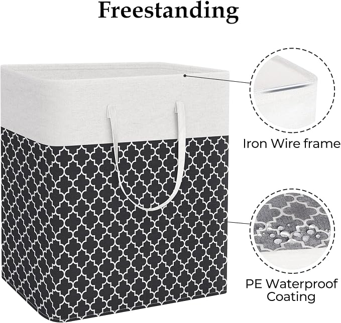 StorageRight Laundry Basket Hamper, 100L Clothes Storage, Clover Black | Freestanding Clothes Hampers, Foldable design, with Easy Carry Handles, For Laundry, Bedroom, Dorm, Clothing, Towels, Toys