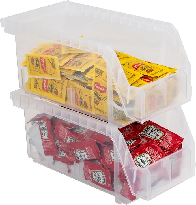 ReadySpace Medium Plastic Storage Bins, Stackable Organizer Containers for Closet Pantry Shelf Garage and Office Organization, Clear, 8 Pack