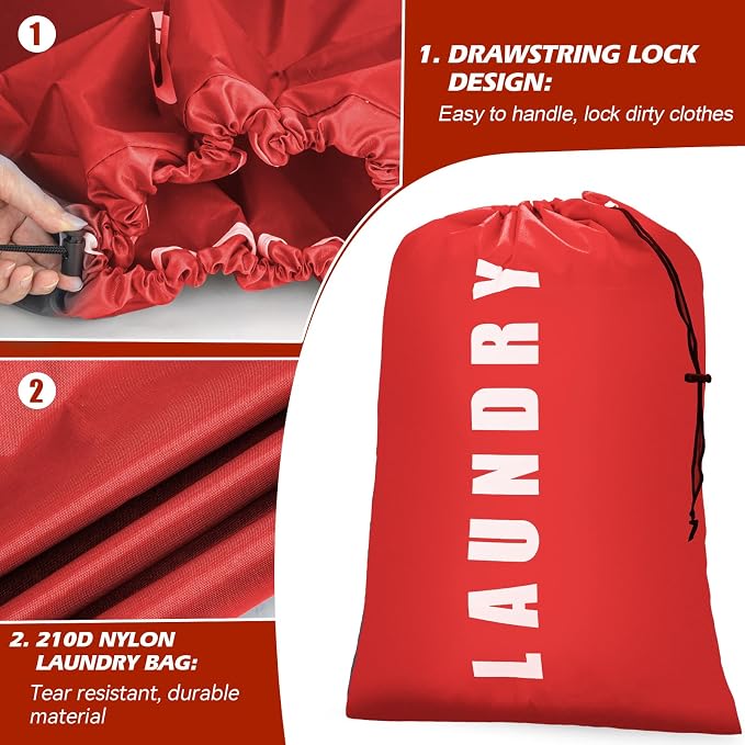 Laundry Bag, 2 Pack Travel Laundry Bags for Dirty Clothes, Large Laundry Bags for Camping & Traveling, Dirty Clothes Travel Bag, 24" x 36" (Black + Red)