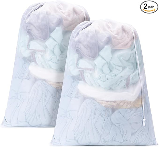 2 Pack Mesh Travel Laundry Bag 28" x 40"Extra Large Dirty Clothes Organizer | Machine Washable Dirty Clothes Organizer with Drawstring and ID Tag, Large Enough to Laundry Essentials forTravel