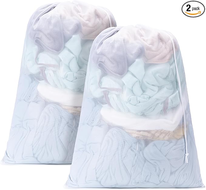 2 Pack Mesh Travel Laundry Bag 24" x 36"Extra Large Dirty Clothes Organizer | Machine Washable Dirty Clothes Organizer with Drawstring and ID Tag, Large Enough to Laundry Essentials forTravel