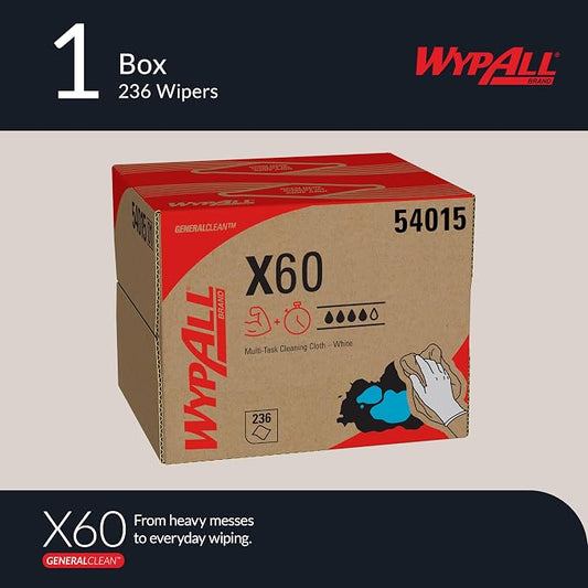 WypAll GeneralClean X60 Cloths Multi-Task Cleaning Wipes (54015), Brag Box, Strong and Absorbent Towels, White (1 Pack of 236 Sheets, 236 Sheet Total)