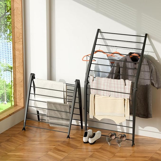 Whitmor Spacemaker Folding Drying Rack, Indoor Clothes Organizer with Patent-Pending Design, Space Saving, 6" L x 26" W x 51.5" H, Black Deluxe
