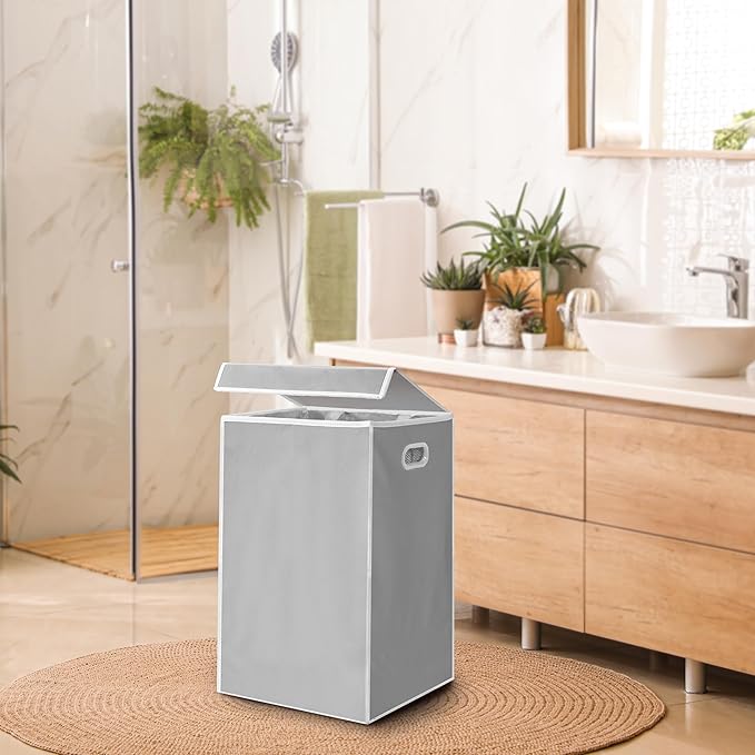 Simple Houseware Foldable Laundry Hamper Basket with Lid and Bag, Gray