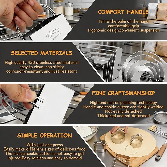 Cookie Biscuit Cutters for Baking Set of 10 pcs, Square and Round Cookie Biscuit Cutters Set with Handle, Small Cookies Biscuits Pastry Brownie Cutter Cake Cutter Tool