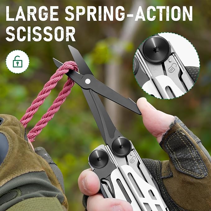BIBURY Multitool Pliers with 440A Knife & Full Size Scissors, BI2045B | 31-in-1 Multi Tool with Replaceable Wire Cutters, Self-locking EDC Tool with Sheath, Ideal for Outdoor, DIY, Gift for Men