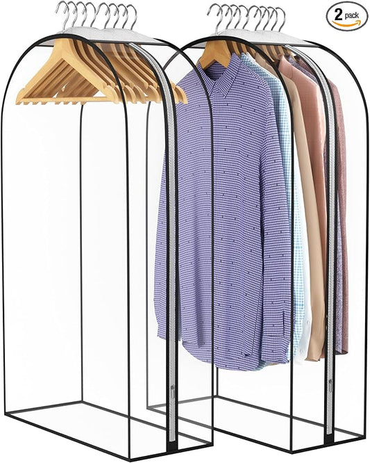 Liuoud Clear Garment Bags for Hanging Clothes10” Gusseted, Suit Bags for Closet Storage, Hanging Plastic Clothes Cover for Coat, Dress, Fur, Shirt, 2 Pack, 40” Long