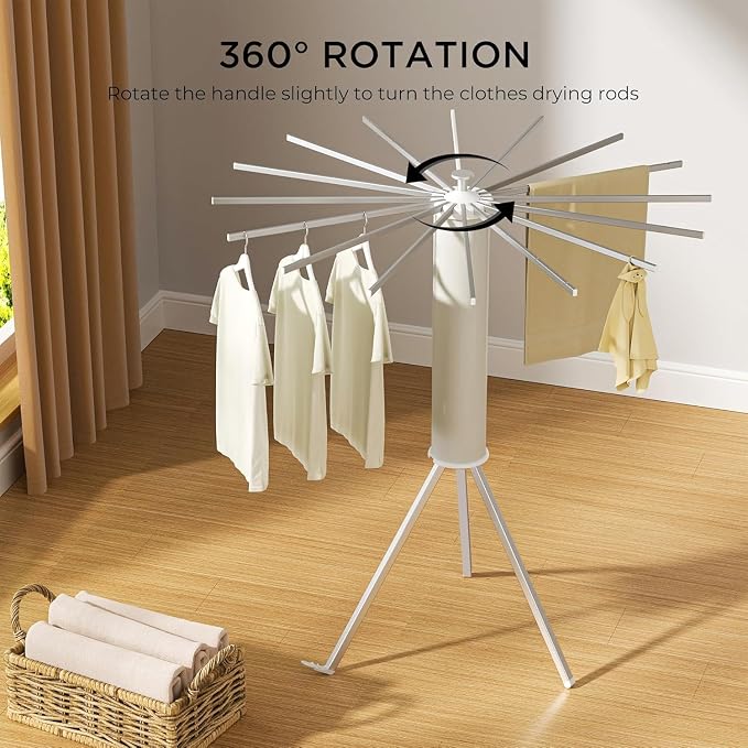 Aluminum Tripod Clothes Drying Rack, Foldable Portable Garment Stand, Space Saving Laundry Drying Stand for Clothes, Indoor Outdoor Balcony Bedroom Laundry Organizer