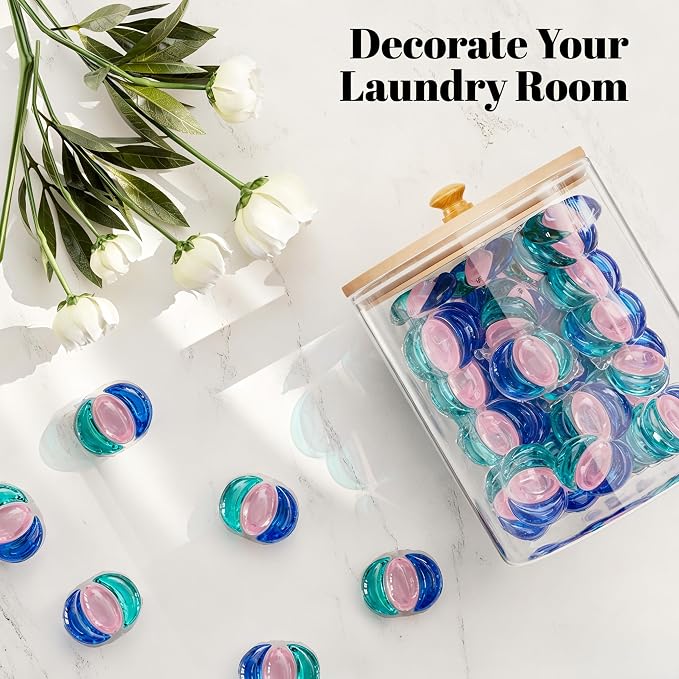 HomePekite 2 Pack Glass Laundry Pods Container, Clear Laundry Room Organization Containers with Lids & Labels, Powder Laundry Detergent Container for Scent Booster, Powder