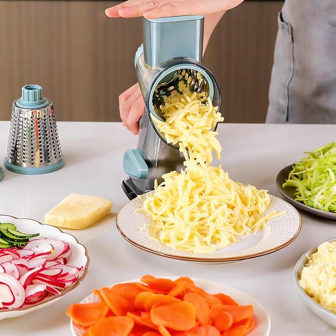 KalraMay Rotary Cheese Grater with Handle, Multifunctional Cheese Shredder | Multifunctional Shredder,Strong Suction Cup Base,Fast and Efficient Cutting,Detachable Parts,Safe Operation,Easy to Rinse