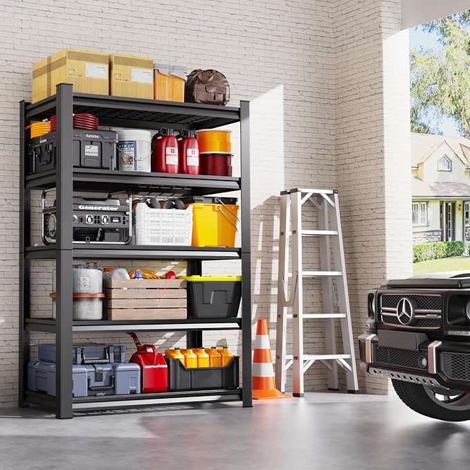 Set of 3 Garage Shelving-3000 lbs 5 Tier Storage Shelves, Adjustable Heavy Duty Metal Shelving Unit and Storage Large Wire Rack, Utility Steel Shelf for Warehouse Industrial-78 x46 x20, Black