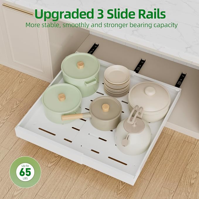 PAKETA 1 Pack Expandable Pull Out Cabinet Organizer,21" Deep | Pull Out Drawers for Cabinets with width from 12" to 20",Sliding Drawers for Cabinets with Upgrade 3 Slide Rails,hold 65 lbs