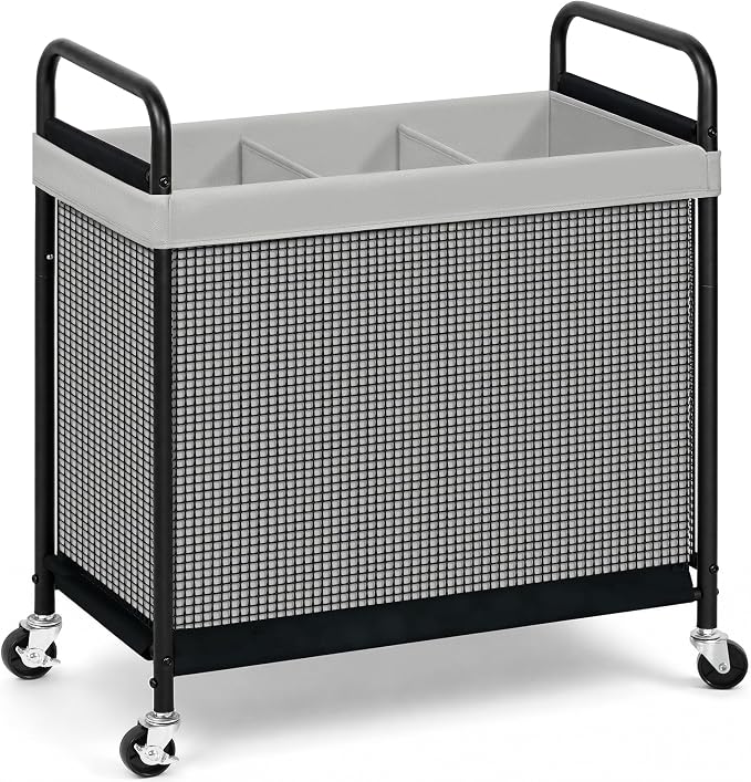 STORAGE MANIAC Rolling Laundry Hamper with Wheels 3-Section Laundry Sorter Rolling Laundrys Basket on Wheels with Removable Bag Clothes Hamper Laundrys Organizer Cart Bathroom Bedroom 120L Grey
