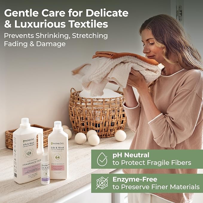 Heritage Park Silk & Wool Delicates Detergent - Spring Magnolia - 4 fl oz | EWG Verified & EPA Safer Choice - Enzyme-Free Liquid Detergent - Hypoallergenic, Dermatologist Tested, Gentle on Silk & Wool
