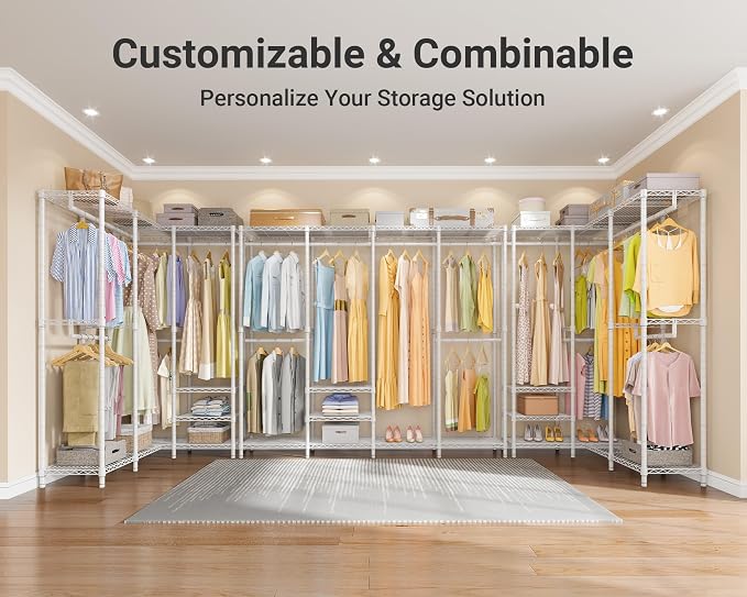 VIPEK V40 Heavy Duty Clothes Rack, 1110lb Capacity Sturdy Metal Garment Rack, Clothing Rack with 6 Shelves & 4 Hang Rods, Adjustable Open Wardrobe Closet Organizer for Bedroom/Apartment/Retail, White