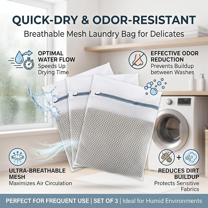 Lingerie Bags for Washing Delicates 3Pcs, Laundry Wash Bag, Honeycomb Mesh Laundry Bag 12x16 Inch Medium